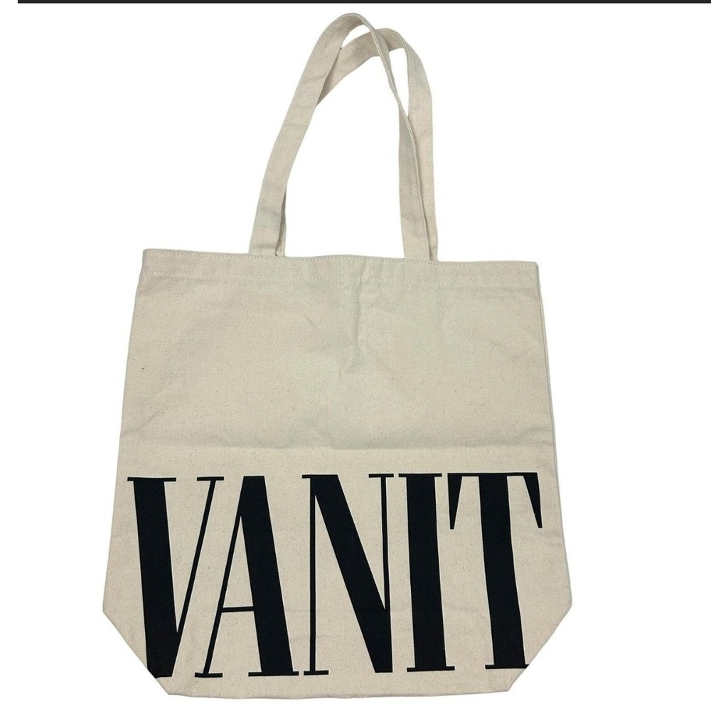Vanity‎ Fair Tote Bag Canvas Beige Black Graphic Print Reusable Shopper